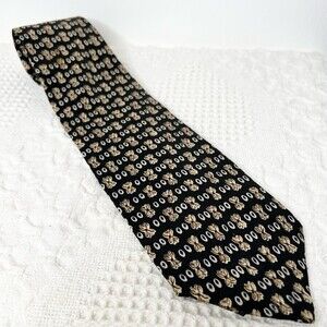 Vintage Geoffrey Beene Tie Silk Black Tan Muted Retro Floral Daisy Necktie